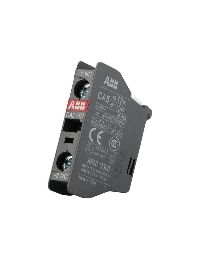 ABB CA5-01 Auxiliary Contact Block, 690 VAC/250 VDC, 2 A/0.3 A, 1 Contacts