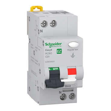 Easy9 RCBO - 1P + N - 20A- C curve - A type - 4500 A - 30 mA