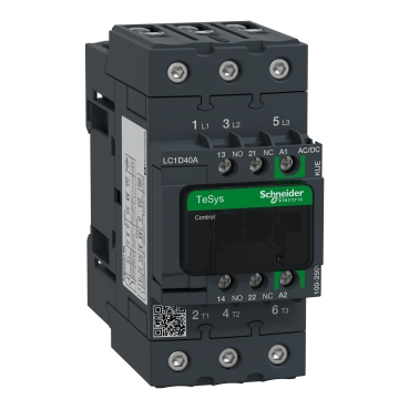 Contactor, TeSys Deca, 3P(3 NO), AC-3/AC-3e, 0 to 440V, 40A, 100-250VAC/DC coil, EverLink