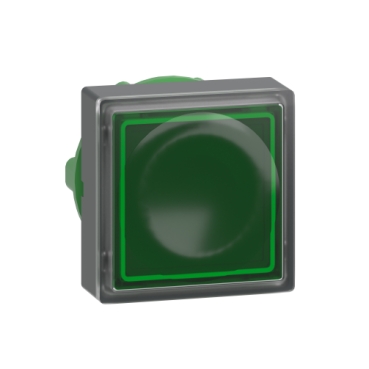 Head for illuminated push button, Harmony XB5, green square square flush, 22mm, universal LED, for insertion of legend