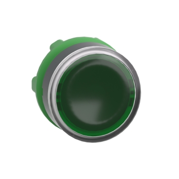 Head for illuminated push button, Harmony XB5, plastic, green flush, 22mm, universal LED, for insetion of legend