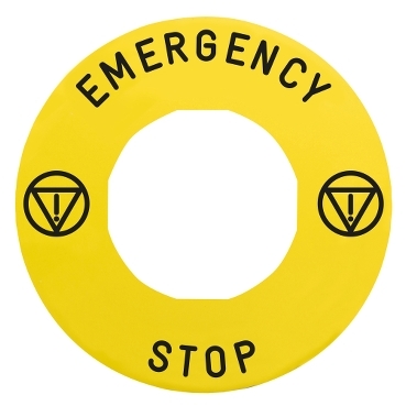 Legend holder 60mm for emergency stop, plastic, Harmony XB4, yellow, for padlocking, marked EMERGENCY STOP