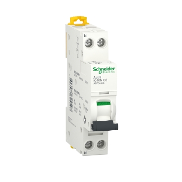 Miniature circuit breaker (MCB), Acti9 iC40N, 1P+N, 6A, C curve, 6000A (IEC/EN 60898-1), 10kA (IEC/EN 60947-2), code: A9P54606, image