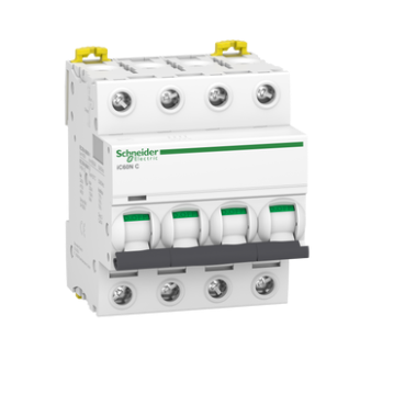 Miniature circuit breaker (MCB), Acti9 iC60N, 4P, 10A, C curve, 6000A (IEC/EN 60898-1), 10kA (IEC/EN 60947-2), code: A9F74410, image