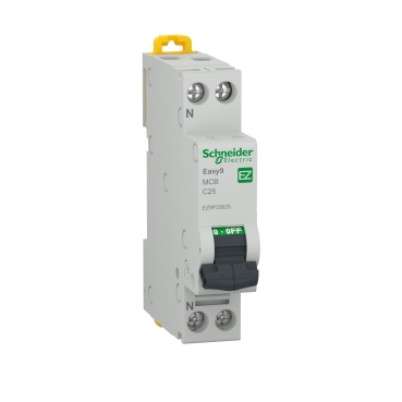Miniature circuit breaker (MCB), Easy9, 1P+N, 25A, C curve, 4500A (IEC/EN 60898-1)