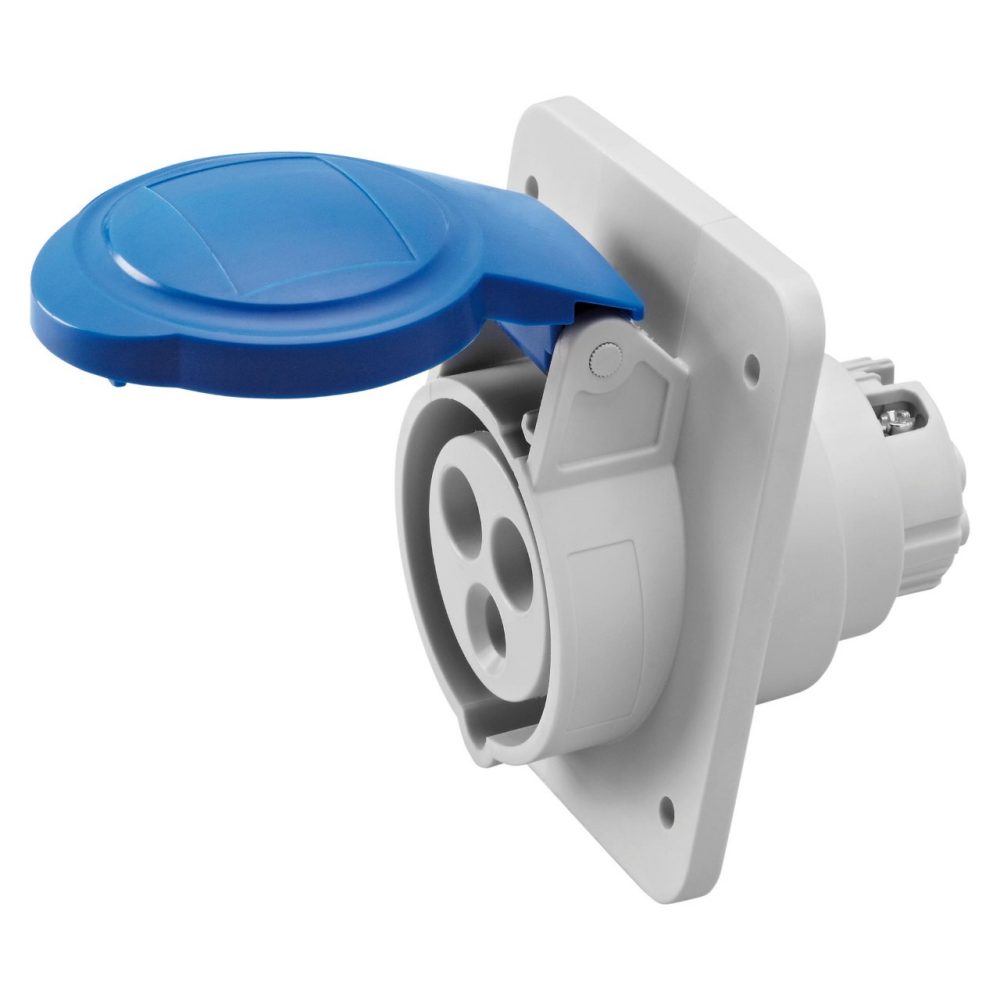 10° FLUSH MOUNTING SOCKET-OUTLET HP - IP44/IP54 - 2P+E 32A 200-250V 50/60HZ - BLUE - 6H - SCREW WIRING