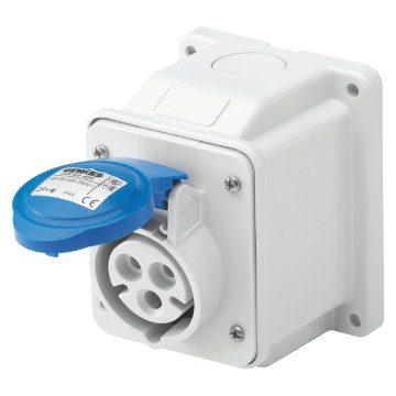 10° WALL FIXED SOCKET-OUTLET - IP44 - 2P+E 16A 200-250V 50/60HZ - BLUE - 6H - SCREW WIRING