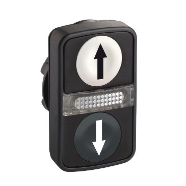 [ZB5AW7A1724] Head for illuminated double headed push button, Harmony XB5, 2 white/black flush, 22mm, 1 central pilot light, marked up/down arrow